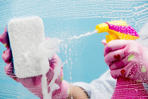 Commercial cleaning team servicing an office space in E8